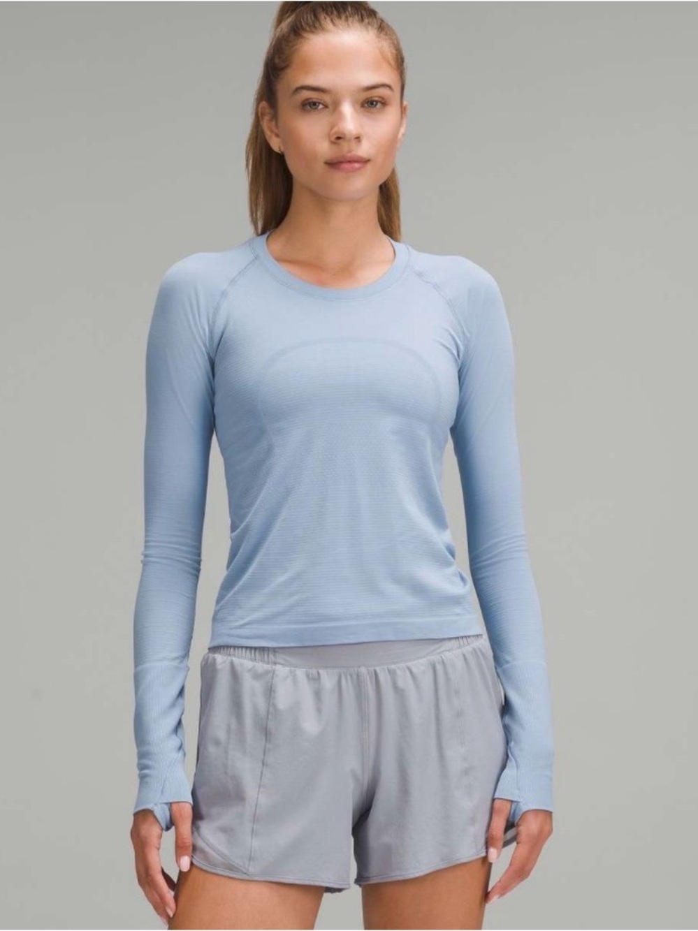 Lululemon Swiftly Tech Long Sleeve 2.0 Waist Length in Blue Willow